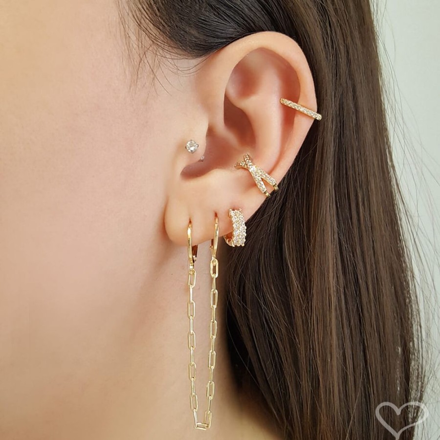 Brincos Piuka | Brinco Ear Line Lizi Elos Folheado A Ouro 18K