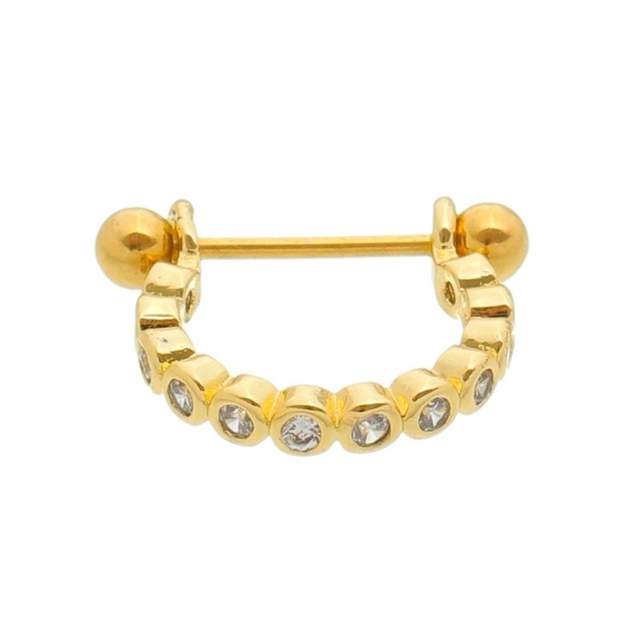 Piercings Piuka | Piercing De Furo Piuka Argola 10Mm Com Haste Stella Zirconias Dourado