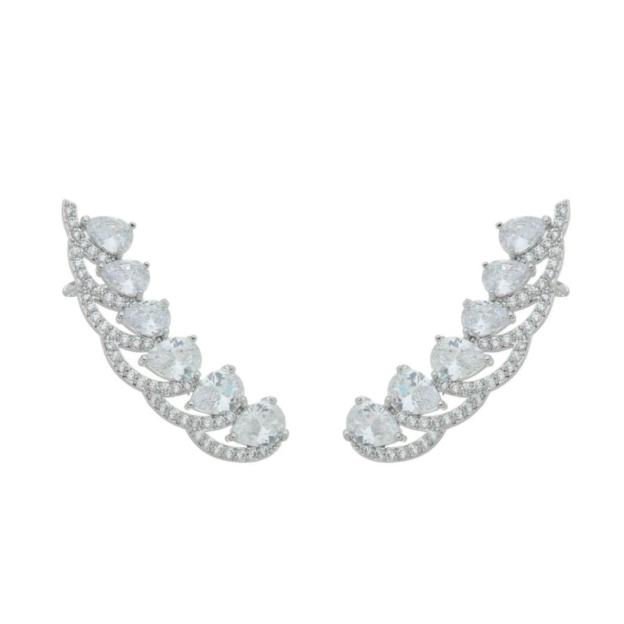 Brincos Piuka | Brinco Ear Cuff Lorena Zirconias Folheado Em Rodio Branco