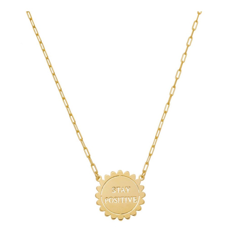 Colares Piuka | Colar Feminino Medalha Stay Positive Folheado A Ouro 18K