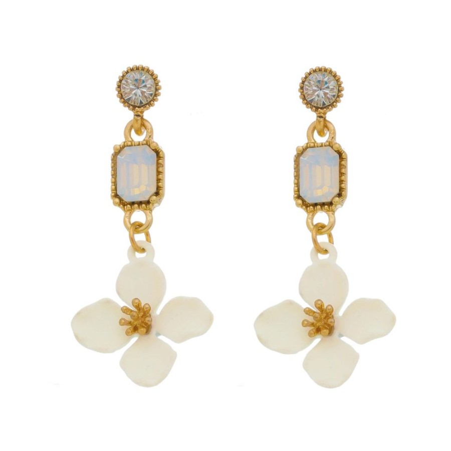 Brincos Piuka | Brinco De Flor Acacia Off White Strass White Opal