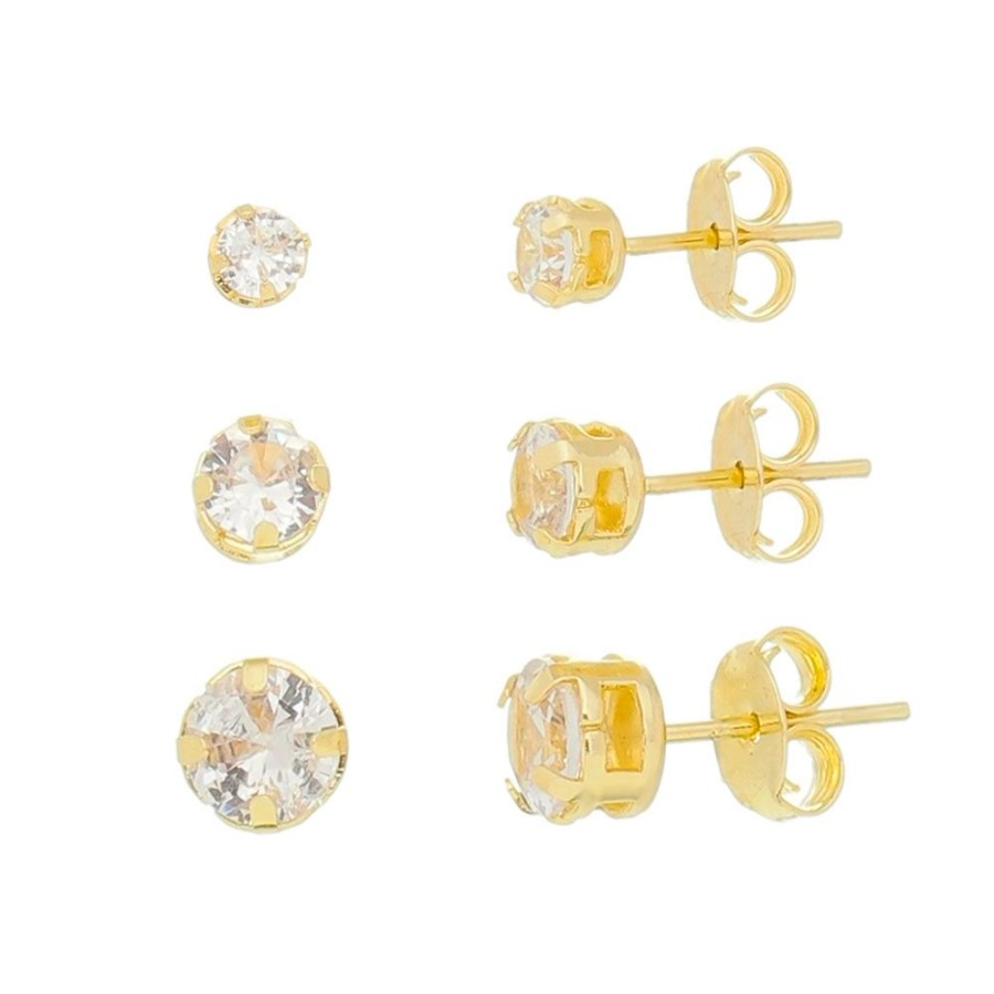 Brincos Piuka | Trio De Brincos Liane Ponto De Luz Zirconia Cristal Folheado A Ouro 18K