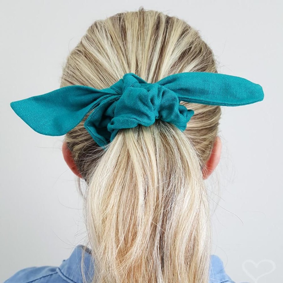 Acessorios Piuka | Scrunchie/ Lacinho Piuka Sasha Linho Verde Petroleo