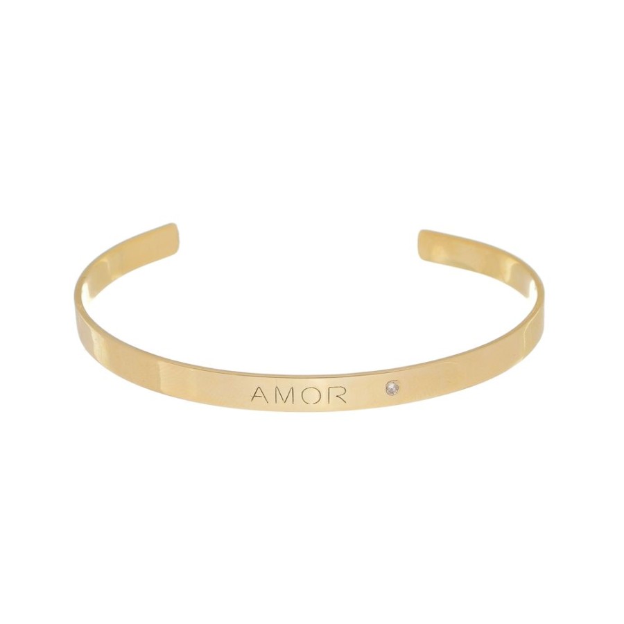 Piercings Piuka | Bracelete Liso Bia Amor Folhedo A Ouro 18K