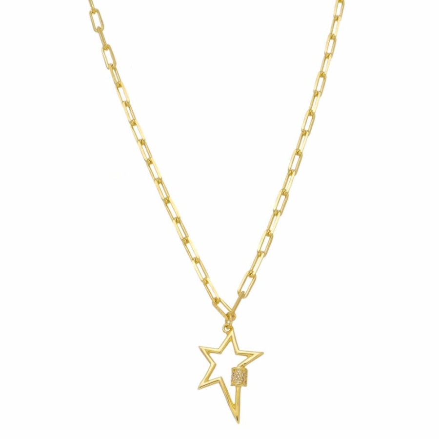 Colares Piuka | Colar Feminino Alessa Locker Estrela Raio Zirconia Folheado A Ouro 18K