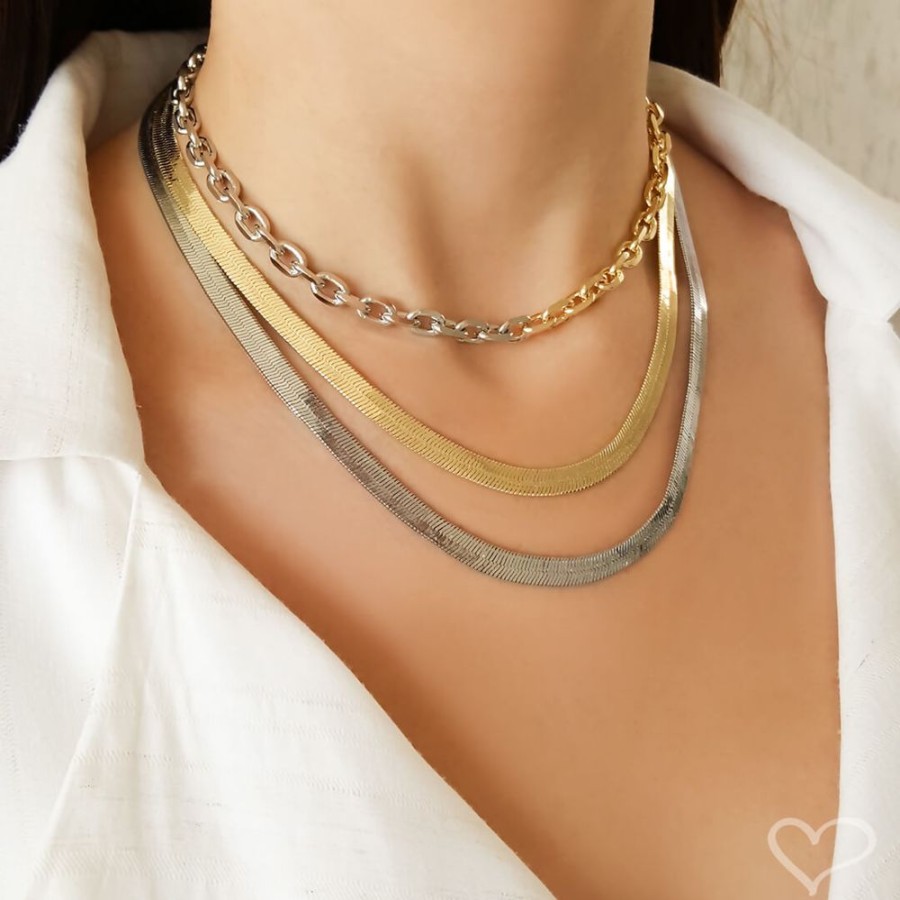 Chokers Piuka | Choker Piuka Monica Dua Elos Folheada A Ouro 18K E Folheada Em Rodio Branco