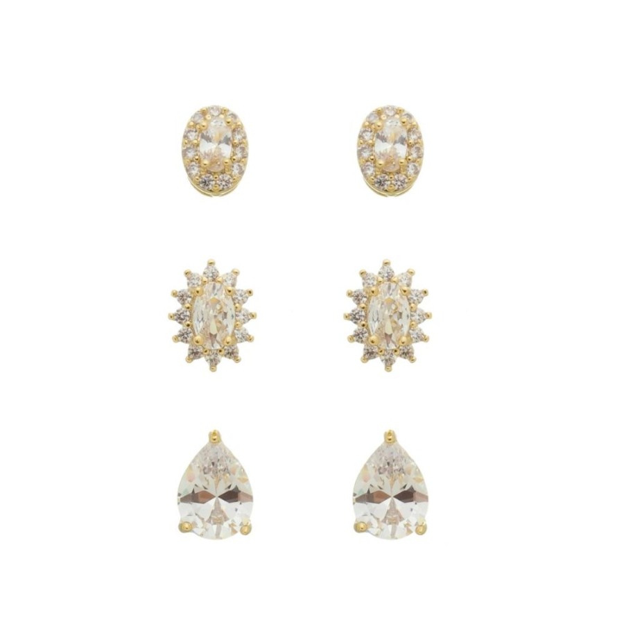 Brincos Piuka | Trio De Brincos Mary Zirconias Folheado A Ouro 18K