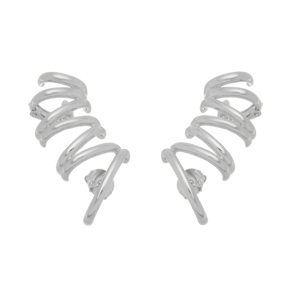 Brincos Piuka | Brinco Flavia Ear Cuff Folheado Em Rodio Branco