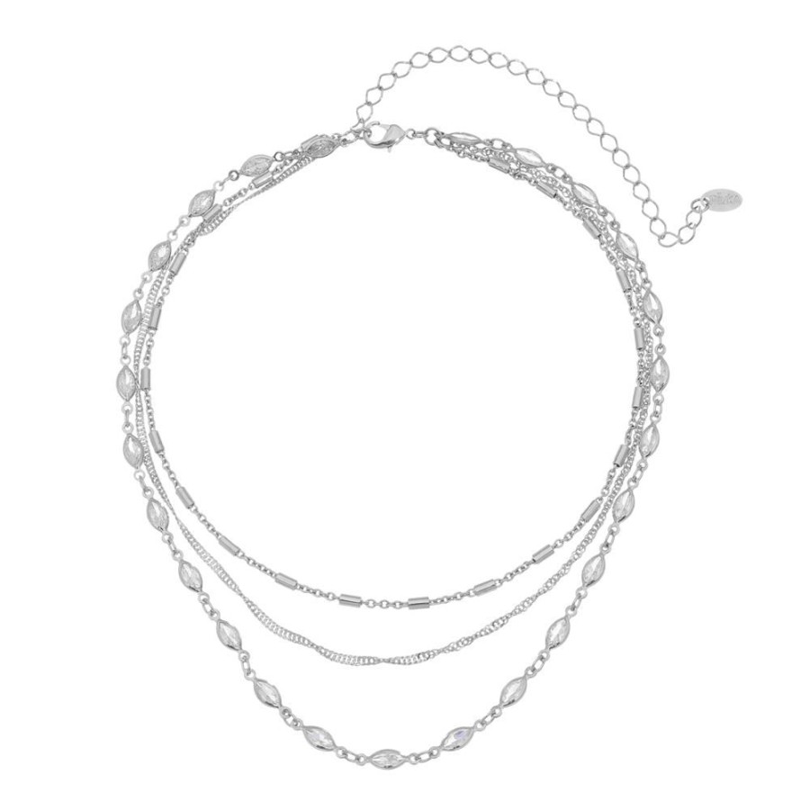 Chokers Piuka | Choker 3 Voltas Zirconias Folheado Em Rodio Branco Sosso