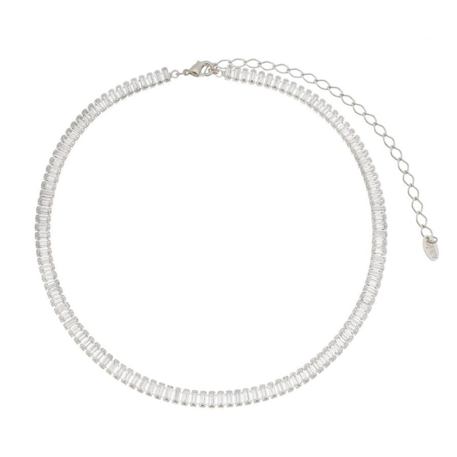 Chokers Piuka | Choker Piuka Taylor Pequena Zirconias Baguete Cristal Folheada Em Rodio Branco