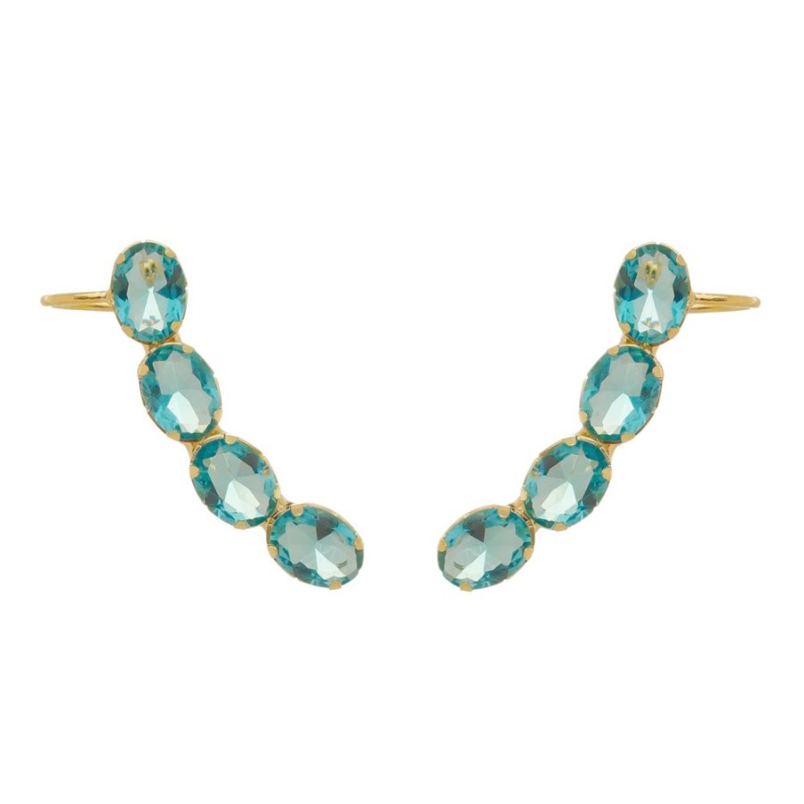 Brincos Piuka | Brinco Ear Cuff Lilly Zirconia Oval Acqua Folheado A Ouro 18K