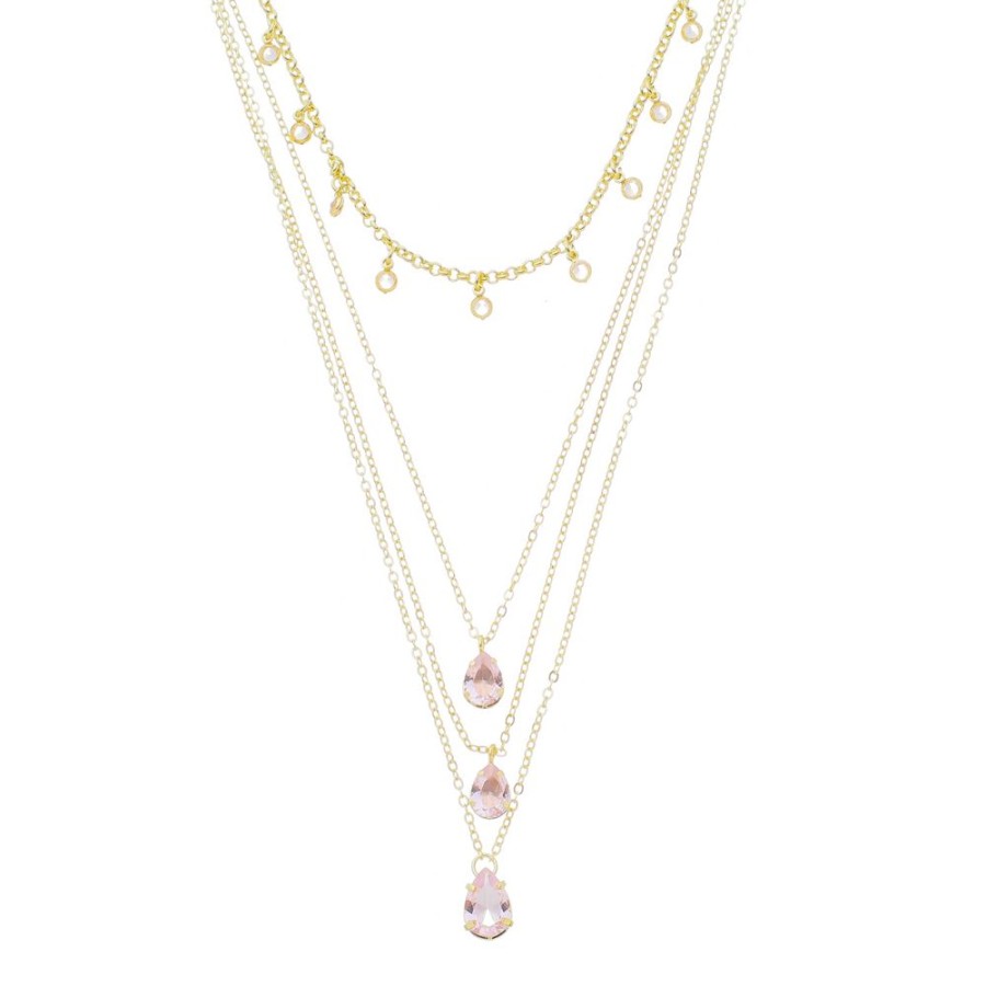 Colares Piuka | Mix De Colares Olivia Zirconias Rosa Folheado A Ouro 18K