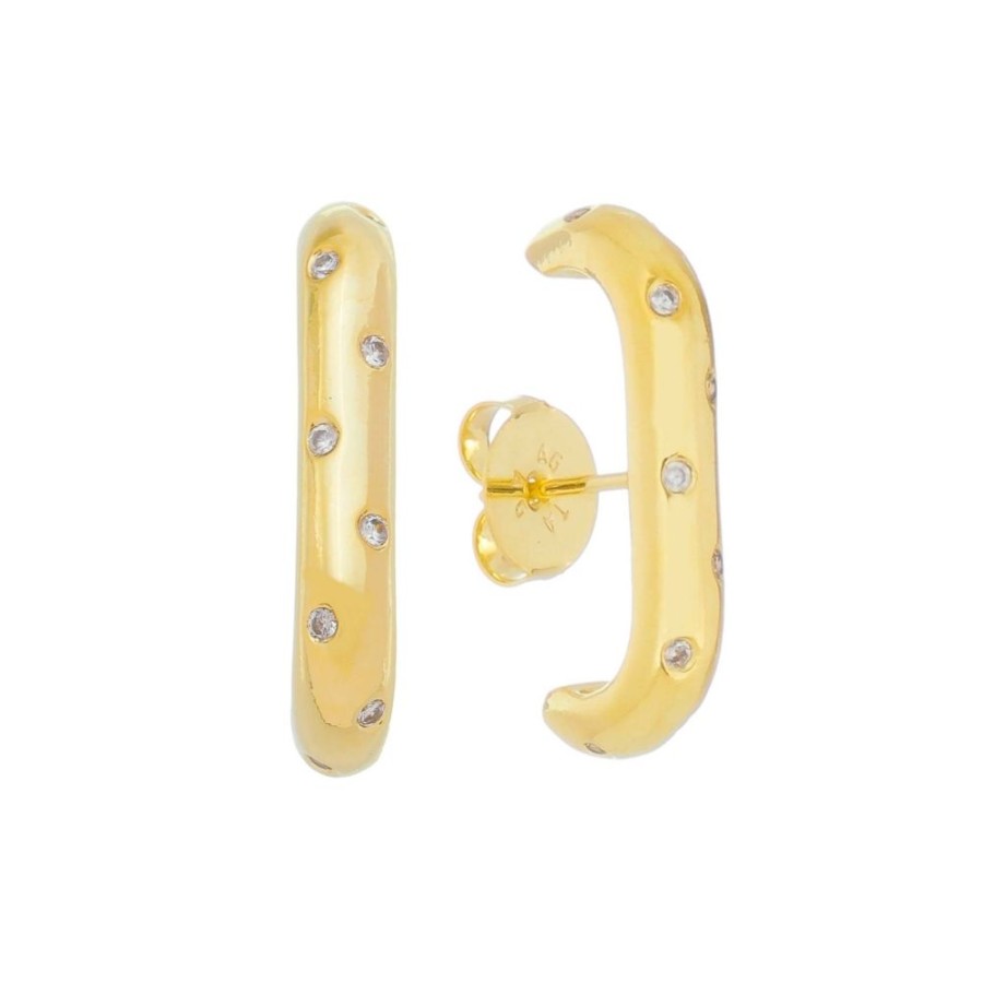 Brincos Piuka | Brinco Ear Hook Eloise Zirconias Folheado A Ouro 18K