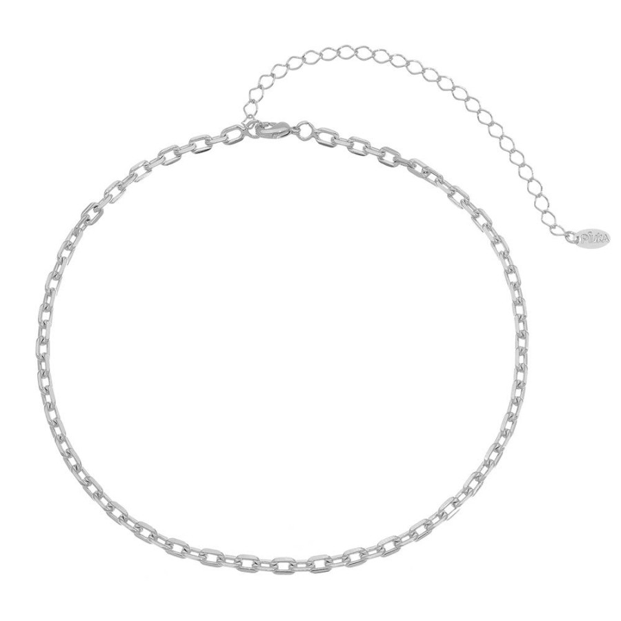 Chokers Piuka | Choker Piuka Mini Dua Elos Folheada Em Rodio Branco