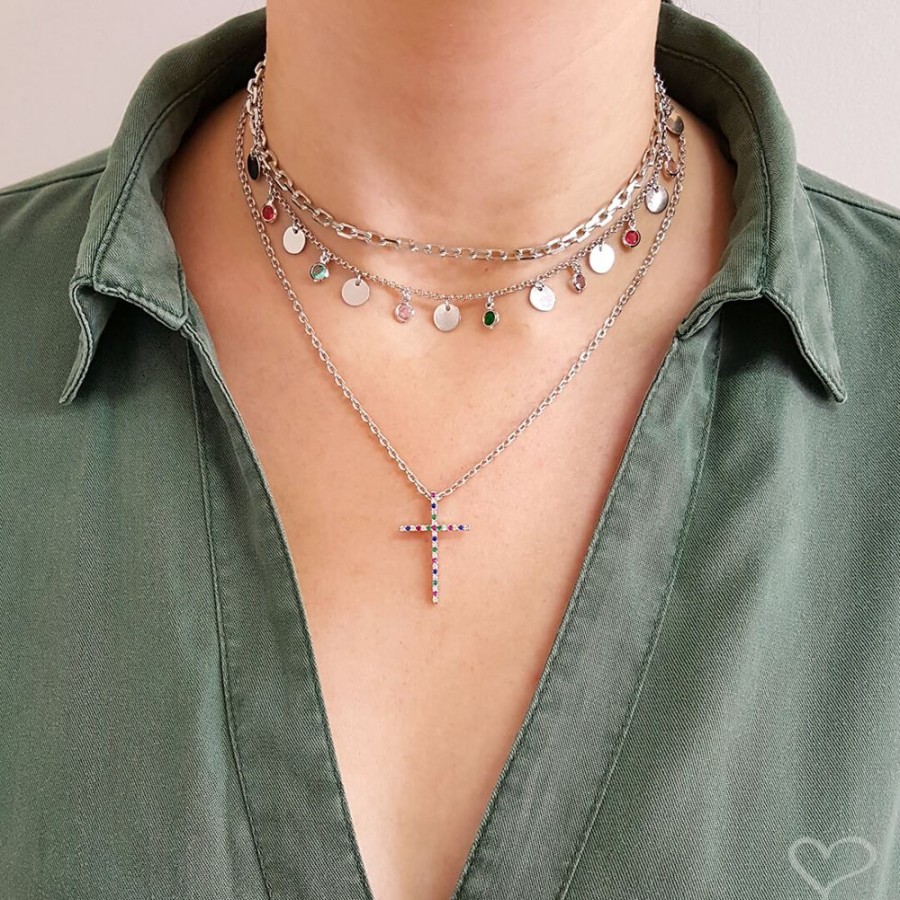 Chokers Piuka | Choker Piuka Mini Dua Elos Folheada Em Rodio Branco